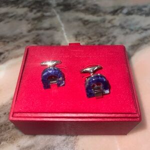 Salvatore Ferragamo Blue Enamel Cuff Links